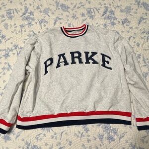 Parke Gray Pullover with Red and Blue Stripes